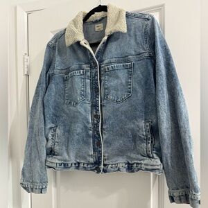 Gap 1969 Blue Icon Sherpa Collar Denim Jacket Womens XL Button Down Light Wash